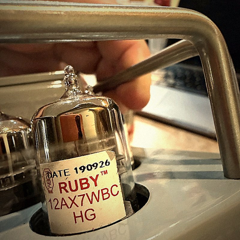 A ruby valve tube, macro detail.